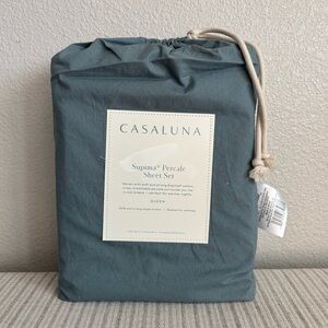 NWT Queen Washed Supima Percale Sheet Set 250 Thread Count Light Teal - Casaluna
